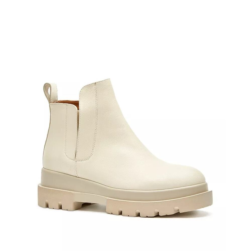 La Canadienne Kash Pull On Lug Sole Booties Off White Leather 36.5